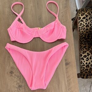 Kulani Kinis Bubblegum pink ribbed Bikini Set- small